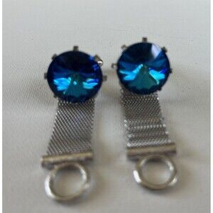 Dante Cufflinks Blue Rivoli Rhinestones Mesh Wrap Design Vintage